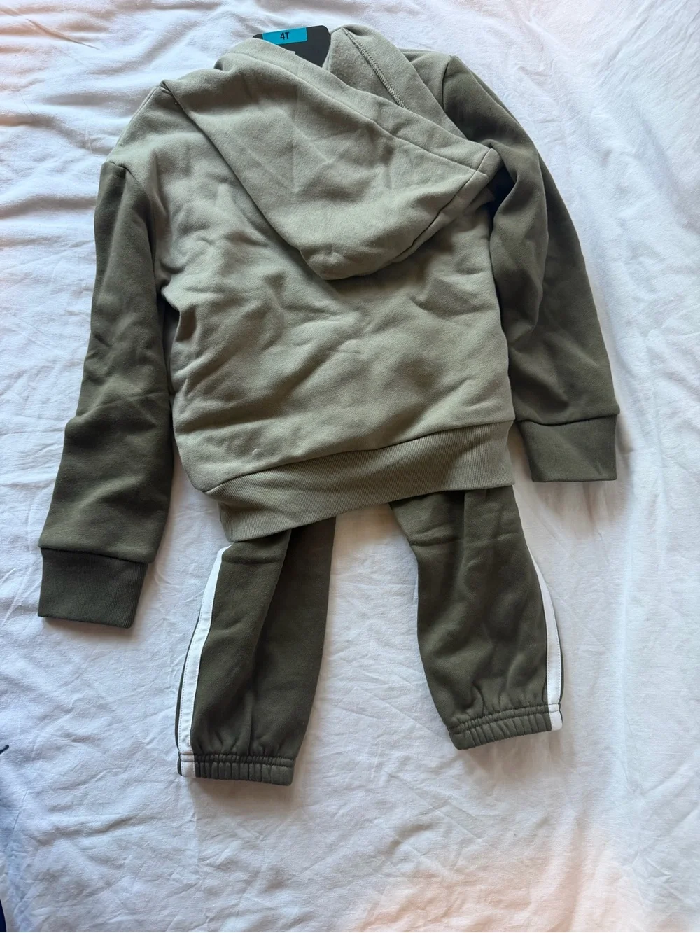 adidas Kids Olive Green Hoodie & Jogger Set with White Stripes - 4T